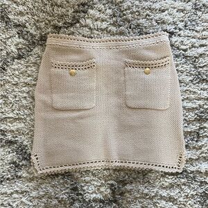 J. Crew toasted cream sweater mini skirt with crochet trim